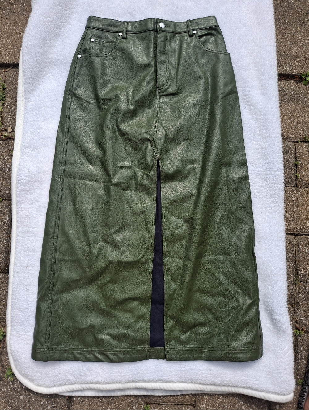 Pilcro Olive Green Faux Leather Midi Skirt - Size 10